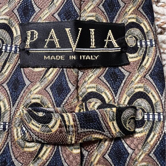 Pavia Italian Made Silk Neck Tie Geometric Classic Office Tan Black Blue Italy - Picture 3 of 6
